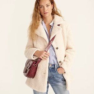 EUC J.Crew Ivory Teddy Sherpa Winter Jacket Coat Women's Size Small